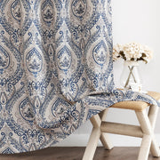 Curtainking GMVNSBLKP2-5063C02 Damask Printed Curtains, W52 x L63 Blue on Greyish Beige