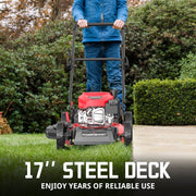 PowerSmart DB8617P 3-in-1 Gas Push Lawn Mower 17-inch 144cc Engine, 6-Position Height Adjustment