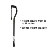 McKesson Brand 146-RTL10306 Aluminum Offset Handle Walking Cane, Adjustable 30 to 39 in Height, Black, Pack of 6