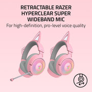 Razer Kraken Kitty V3 Pro Wireless RGB Gaming Headset with Chroma RGB Kitty Ears, 2.4 GHz Wireless, Bluetooth 5.3, USB A, HyperClear Super Wideband Mic, 40mm TriForce Titanium Drivers, THX Spatial Audio, Black