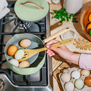 Beautiful 18-Piece EverGood Ceramic Nonstick Cookware Set with Strainer Lids, Gold-Finished Handles, Sage Green, 29334