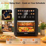 Patbrela 12QT Air Fryer Toaster Oven, 12 Preset Menus, Full-Color Touchscreen, 1500W Spiral Heating, 24-Hour Delay Start Timer, Black, AF012