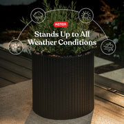 Keter 271123 Small Cylinder Rattan Resin Plant Planter Set of 2, Graphite, Indoor and Outdoor