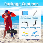 Easierhike 10x10 Beach Tent Sun Shelter, UPF 50+ Sun Protection, Windproof, Water-Resistant, Portable with Carry Bag, Royal Blue