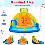 WELLFUNTIME Inflatable Water Park with Double Slide, Climbing Wall, Large Splashing Pools, Water Bucket, Bounce House with Blower