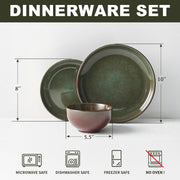 Pokini W-PTS24A 24-Piece Stoneware Dinnerware Sets, Plates and Bowls Dish Sets for 8, Gradient Green