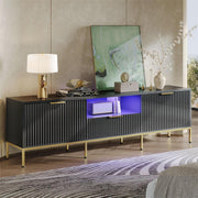 Bestier L102517F-YBLK 70 inch Modern High Gloss Fluted Entertainment Center LED TV Stand, Black & Gold