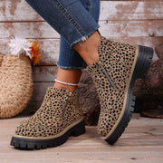 GlowHorizon Women's Leopard Print Ankle Boots - Side Zip Slip-On, Chic Leopard Pattern, 9(40)