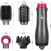 IG INGLAM AB0319-4P 4 in 1 Hair Dryer Brush Set with Negative Ion Technology, Detachable Hot Air Styler, 2 Brush Heads, Silver