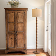 Oneach 62 in Retro Floor Lamp, Vintage Natural Wood Grain, Brown Resin Body, Linen Fabric Shade, Rotary Switch, E26 Bulb Socket, AMZ-F1241AT