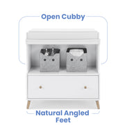 Delta Children Essex Convertible Changing Table with Drawer, Bianca White/Natural, JPMA Certified, W103010-123