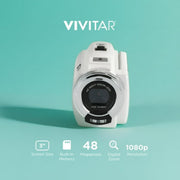 Vivitar PopCam Digital Camcorder, 48MP, Full HD 1080p Video Camera with 3 Flip Screen, 16x Digital Z, White - Compact Design