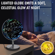 USA Toyz Educational Globe with LED Constellation Light, 9 Inch Diameter, 13.5 Inch Tall, Chromed Steel Stand, JQKG01