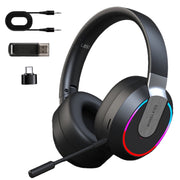 ETEPEHI Wireless Gaming Headset, 2.4GHz Bluetooth, Noise-Canceling Microphone, 3.5mm Wired, RGB Lights, Foldable, Portable, Black, L850
