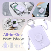 RORRY C2 Portable Charger 5000mAh Power Bank with Built-In Cables for Apple Watch Series 11 to Ultra, iPhone 14 to 17, AirPods, Purple