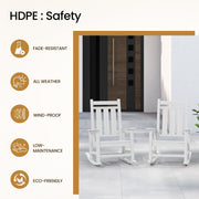 KINGYES Outdoor Rocking Chair Set of 2, HDPE All-Weather Patio Rockers, White, Oversized Design