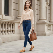 Ecetana Women's Penny Loafers Slip-On Flats, Lightweight Brown Leather Walking Driving Shoes