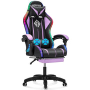 Hoffree High Back Leather Massage Gaming Chair, White