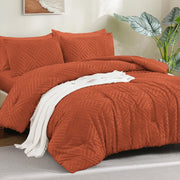 Angenia Queen Bedding Set, 7-Piece Burnt Orange Boho Tufted Comforter with Sheets, Pillowcases & Shams, Cozy Fluffy Microfiber