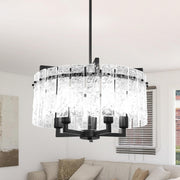 DingLiLighting WS-FND122-60B-5B.EU 5 Light Modern Chandelier Pendant Light, Round Black Metal Frame with Crystal Water Ripple Glass