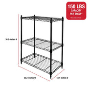 Rubbermaid 3-Tier Heavy Duty Black Wire Shelving Unit, Adjustable Shelves, 450lb Capacity, 23.2in W x 13.4in D x 30.6in H, 42829B