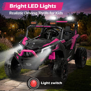 Wisairt 24V 4WD Ride On Car, 2 Seater Electric Power UTV for Kids, Remote Control, LED Lights, Music, Wireless Audio, 3 Speeds, Pink