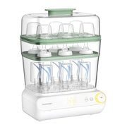Momcozy 3-Layer Baby Bottle Sterilizer and Dryer with HEPA Filter, Green, Large Capacity for 12 Bottles and Accessories, Adjustable Timer BS001-GW10NB-A