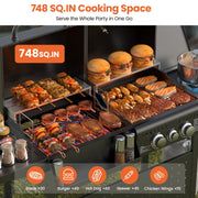 Tcisa 3-Burner Gas and Charcoal Grill Combo, Dual Fuel 30,000 BTU, 748 Sq In Cooking Space, Black Steel Construction