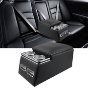 WheelX Car Center Console, Universal Rear Bench Seat Organizer with Cup Holder, Phone Holder, Padded Armrest, Black
