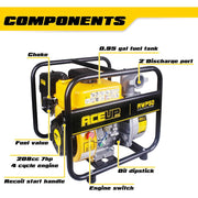 Aceup Energy Portable Irrigation Pump, 7 HP Gasoline Engine, 158 GPM Flow Rate, 2-Inch Suction and Discharge