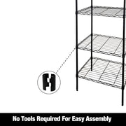 WorkPro 5-Tier Slim Black Wire Shelving, Adjustable Steel Storage Unit, Freestanding, 16x23x72 in