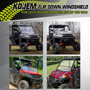 Kojem Flip Down Scratch Resistant Polycarbonate Windshield for Polaris Ranger 570 XP 900 1000, Clear