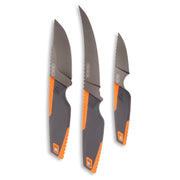 Outdoor Edge Vantex Hunting Knife Processing Kit, 4-Piece Set, Titanium-Coated High Carbon Steel Blades, Ergonomic Glass-Filled Nylon Handles, Includes Drop-Point, Boning, Caping Knives and Sharpener, VNTX4-C