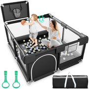 Babyeap Baby Playpen Play Yard, Spacious 50 x 50 Inch Infant Travel Fence with Mesh Sides and Storage Basket, Black, 3012201941