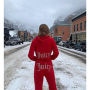 VoyageMartZenithTrend Womens Casual Tracksuit Two Piece Set, Zip-Up Hooded Jacket, Flare Pants, XXL, Red