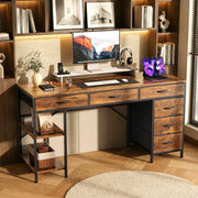 Amadwell 47 in Computer Desk with 6 Fabric Drawers, Reversible Shelves, Adjustable Middle Shelf, Rustic Brown and Black