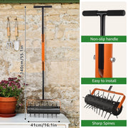 Auckpure chengsesongtu Rolling Lawn Aerator, Heavy Duty Manual Lawn Aerator with 42 Heat-Treated Spikes, 15 in Cutting Width, 71 in Adjustable Handle, Orange