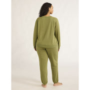 Joyspun Women's French Terry Sweatshirt and Joggers Set, Relaxed Fit, Irish Moss, XS to 3X