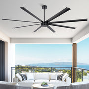 Ohniyou 96-Inch Industrial Ceiling Fan Black 8 Aluminum Blades 6-Speed Remote Control GLX049B