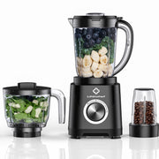 LINKChef Smoothie Blender 3-in-1 Food Processor Combo with 57oz Capacity, 450W Motor, Grinder and Chopper, Black
