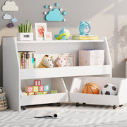 Bel Ark 2-Tier Portable Toy Storage Organizer with 2 Removable Bins, Smooth-Rolling Wheels, Anti-Tilt Safety, White