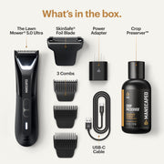 Manscaped Lawn Mower 5.0 Ultra Precision Pack, Men's Groin Shaver and Body Hair Trimmer, Cordless Waterproof, SkinSafe Blades, Adjustable Guards, with Crop Preserver Groin Deodorant