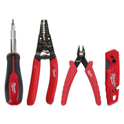 Milwaukee 48-22-6119 Electrician's Hand Tool Set, 4-Piece, Swing-Lock Wire Stripper, Curved Blade Pliers, 11-in-1 Multi-Bit Screwdriver, FASTBACK Utility Knife, Mini Flush Cutters, 48-22-6119