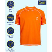 IXtreme Boys Rash Guard Shirt, UPF 50+ Sun Protection, Quick Dry, Short Sleeve, Orange, Big Boys 14-16