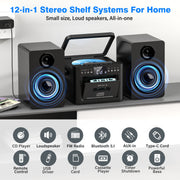 Jazmm w18-black Stereo System for Home with Boombox CD and Cassette Player Combo
