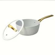 Thyme & Table 2.5 QT Ceramic Non-Stick Saucepan Ribbed Collection, White & Gold