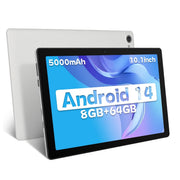 AEEZO Tablet, 10.1 Inch IPS LCD Display, Android 14, Octa-Core 2.4 GHz Processor, 64GB Storage Expandable to 1TB, Dual Cameras 5MP Front and 8MP Rear, WiFi 6, Bluetooth 5.3, White, C10WT