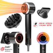 Nicebay Portable Ionic Hair Dryer with Diffuser and Concentrator, 4 Temperature Modes, High-Speed Brushless Motor, Black