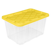 Sterilite 50759Y04 Industrial Storage Tote, 27 Gallon Capacity, Yellow, Durable Snap-Fit Lid with Tie-Down Keyholes, Comfort Carrying Handles, Stackable Design, 28.5 in L x 19.6 in W x 15.5 in H