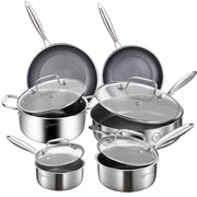 LOLYKITCH L-3PLY-H Tri-ply Hybrid Non-Stick Stainless Steel Cookware Set,10 Piece Induction Pots and Pans Set